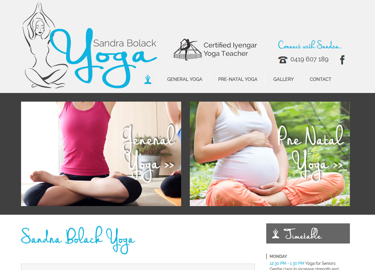 Sandra Bolack Yoga - Website Screenshot
